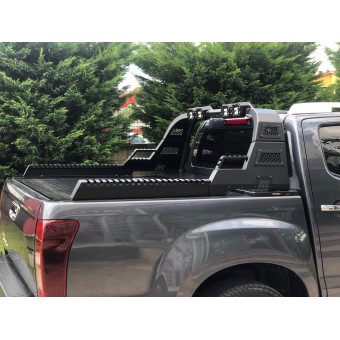 Защитная дуга "AQM Rollbar" для Dodge Ram с габаритными фонарями в кузов пикапа (цвет черный)