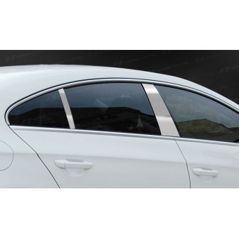 Хромированные накладки на дверные стойки Volkswagen Passat (4 ч., полир. нерж. сталь) 2010-2012 г.