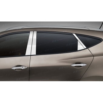 Хромированные накладки на дверные стойки Hyundai iX 35 (8 ч., полир. нерж. сталь)