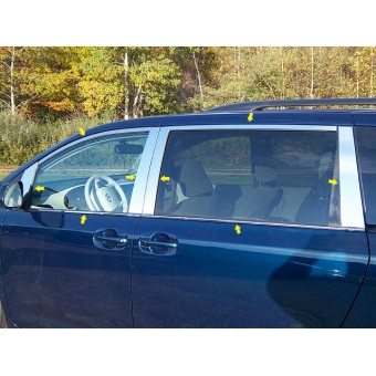 Хромированные накладки на дверные стойки и боковые окна Toyota Sienna (16 ч., полир. нерж. сталь)