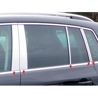 Хромированные накладки на дверные стойки Volkswagen Tiguan (10 ч., полир. нерж. сталь) 2010-2014 г.