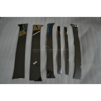 Хромированные накладки на дверные стойки Nissan Navara D 40 (6 ч., полир. нерж. сталь)