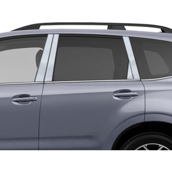 Хромированные накладки на дверные стойки Subaru Forester (8 ч., полир. нерж. сталь) 2014-2018 г.